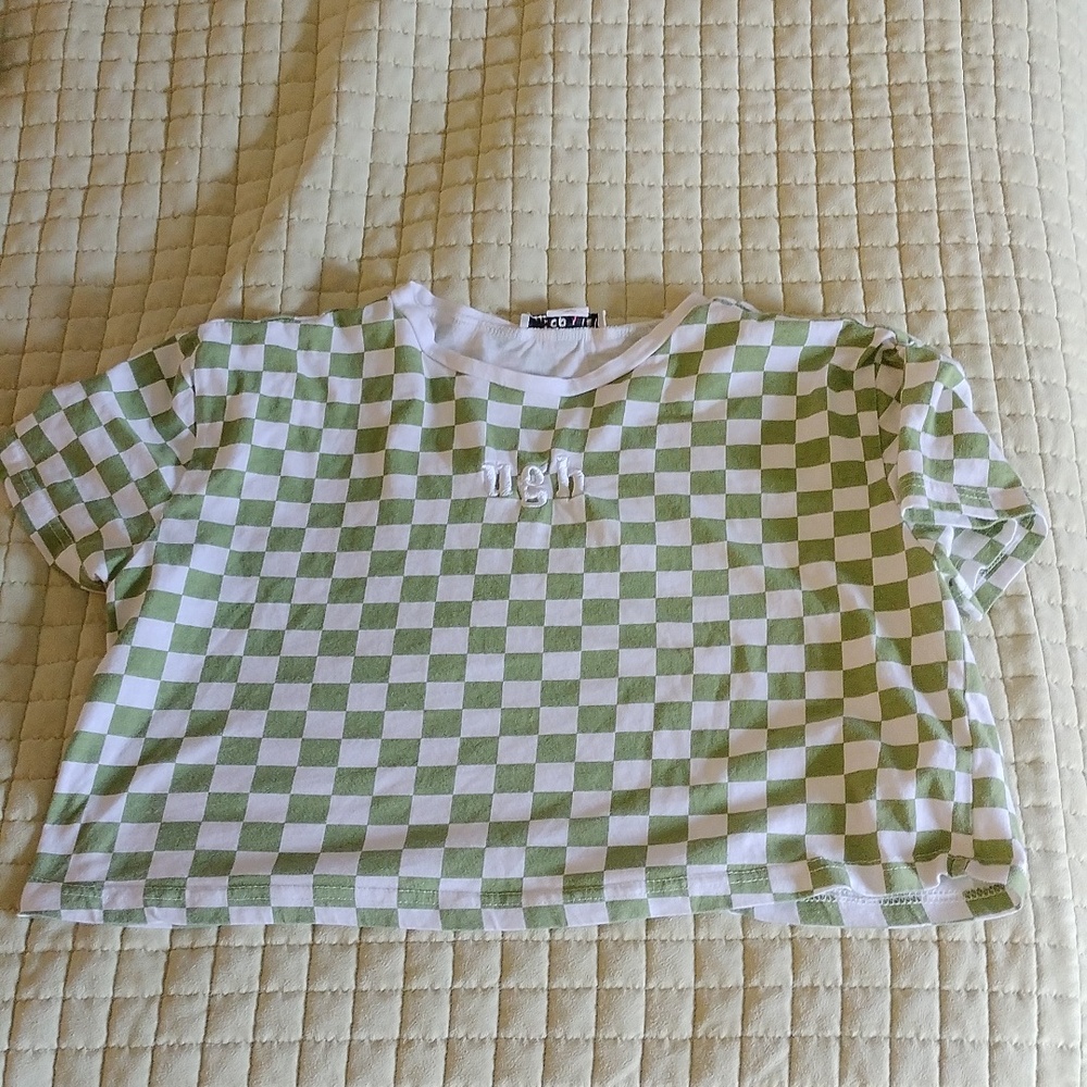 Green Checkered Crop Top